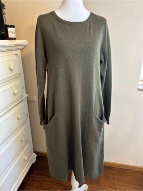 Sundance Olive Green Sweater Dress Silk Blend Pockets Long Sleeve Size Small
